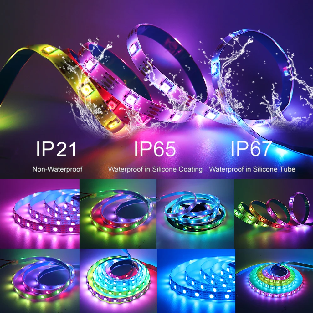 WS2813 WS2815 RGB LED Pixel Strips Individually Addressable 30/60/144Leds/M Dream Color Smart Tape Light IP30/65/67 DC5V DC12V