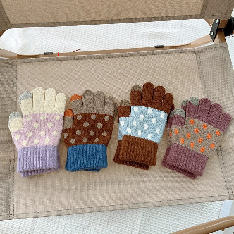 3-8Y الطفل قفازات الشتاء الفتيان الفتيات الأطفال مقاومة البرد خمسة أصابع محبوك إصبع الدفء الأطفال نصف اصبع قفازات