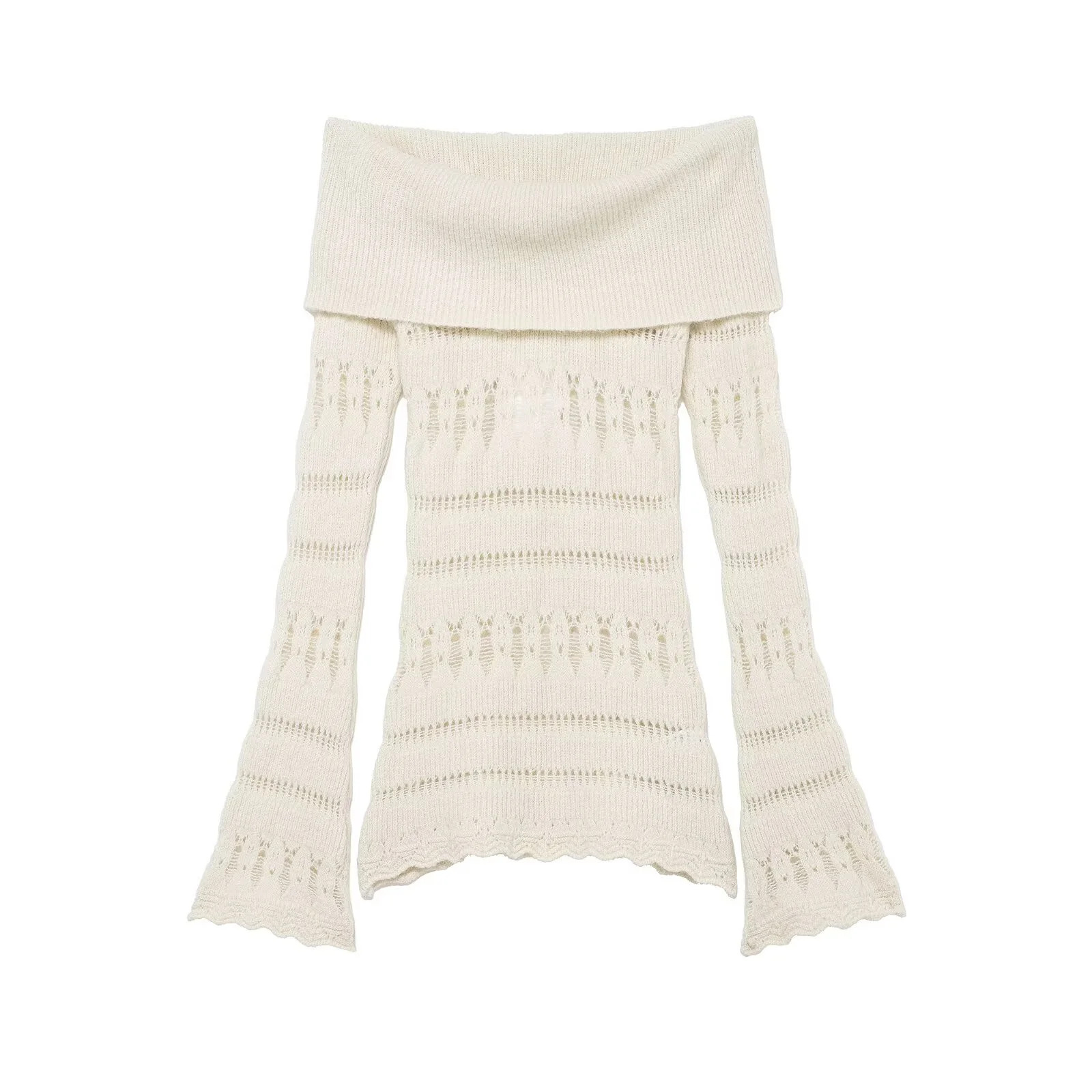 

Women's Casual Sweet Fashion Off-Shoulder Long-Sleeve Hollow-Out Shoulder Knit Sweater 2025 Winter New