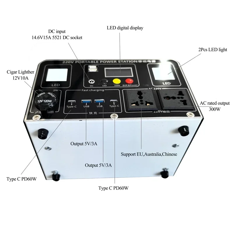 300 W 220 V tragbares Kraftwerk 81000 mAh PD60W Schnelllade-Powerbank Externer Akku Notfall-Powerbank mit großer Kapazität