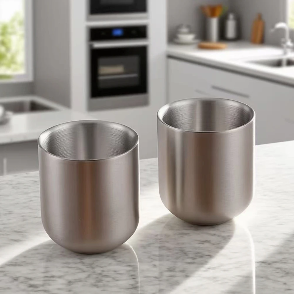 

Металлическая кофейная кружка из 2 предметов, 9 унций, изолированные чашки из нержавеющей стали, стакан с двойными стенками, чашка для воды, 280 мл для дома, ресторана, кемпинга