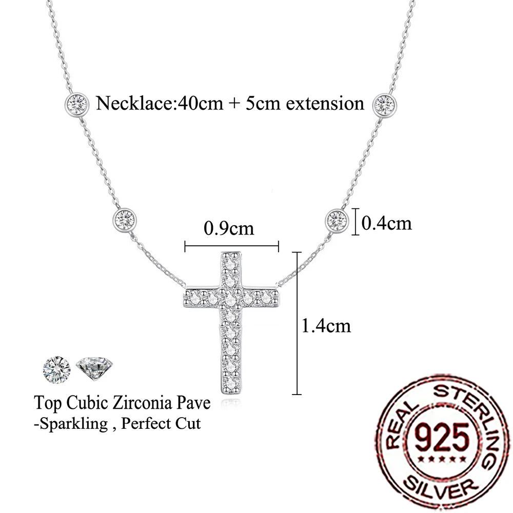 CWWZircons Halskette mit Anhänger aus 925er-Sterlingsilber, eleganter Zirkonia, Kreuzform, für Damen, Jahrestag, edler Schmuck, Geschenk SD057 – Detail 2