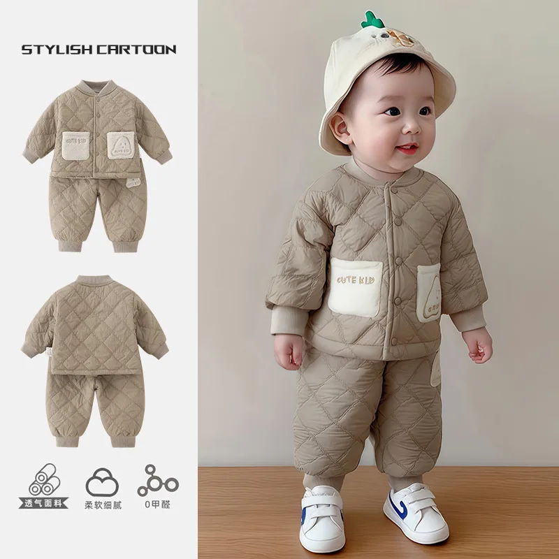 2026New autumn and winter baby clothesaWarm clothing set for babies, children's quilted padded jacket, thickened cotton coat for