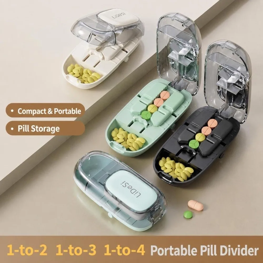 2/3/4 Parts Pill Cutter Dustproof Visible Pill Splitter Precise Pill Divider Storage Box Crusher Divider