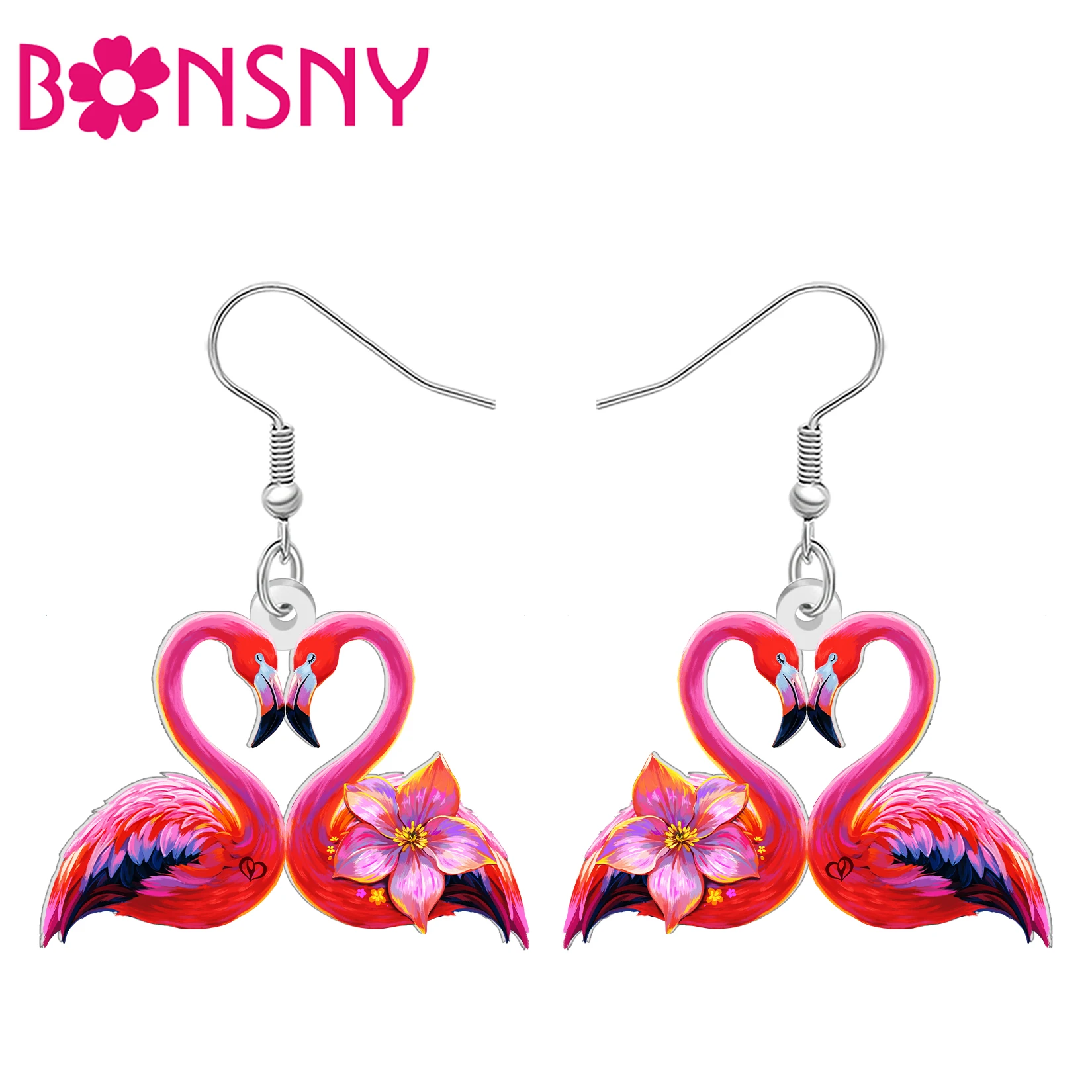 Pendientes Colgantes de Acrílico con Flamencos Rosados BONSNY, Joyería Romántica con Corazones Tropicales y Animales, Regalos para Mujeres, Niñas y Amantes