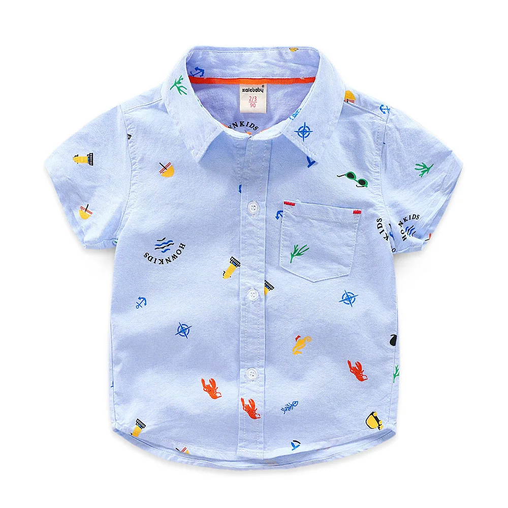 2 3 4 5 6 Years Boys Short Sleeve Collar Shirt Summer Children\'s Clothing Cotton Toddler Kids Cartoon Printed Casual Tops