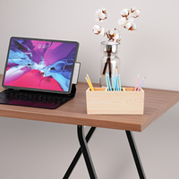 3 Grids Wooden Pencil Holder Wood Pen Cup For Makeup Brushes Remote Controls Desk Organizer Storage Box Craft Supplies Desktop