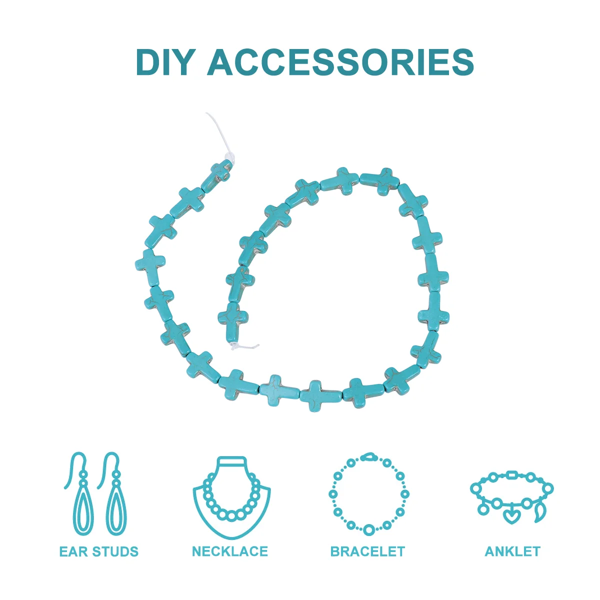 2 Pcs Cross Scattered Beads Turquoise Loose Creative Accessories Spacer Locket