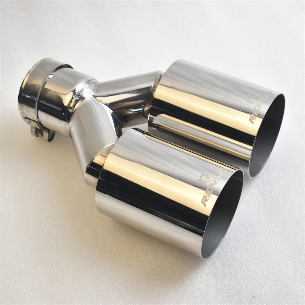 

REMUS Dual Exhaust 2.5"(63mm) Tip 3 Inch Inlet 3" outlet 9.5" Long Tail Pipe Double Wall Polished 304 Stainless Steel Universal