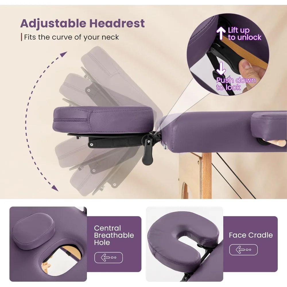 Stół do masażu, przenośne łóżko do masażu z futerałem, 2-częściowe łóżko do salonu spa, pielęgnacji twarzy, tatuażu, regulowane wysokości, drewniane