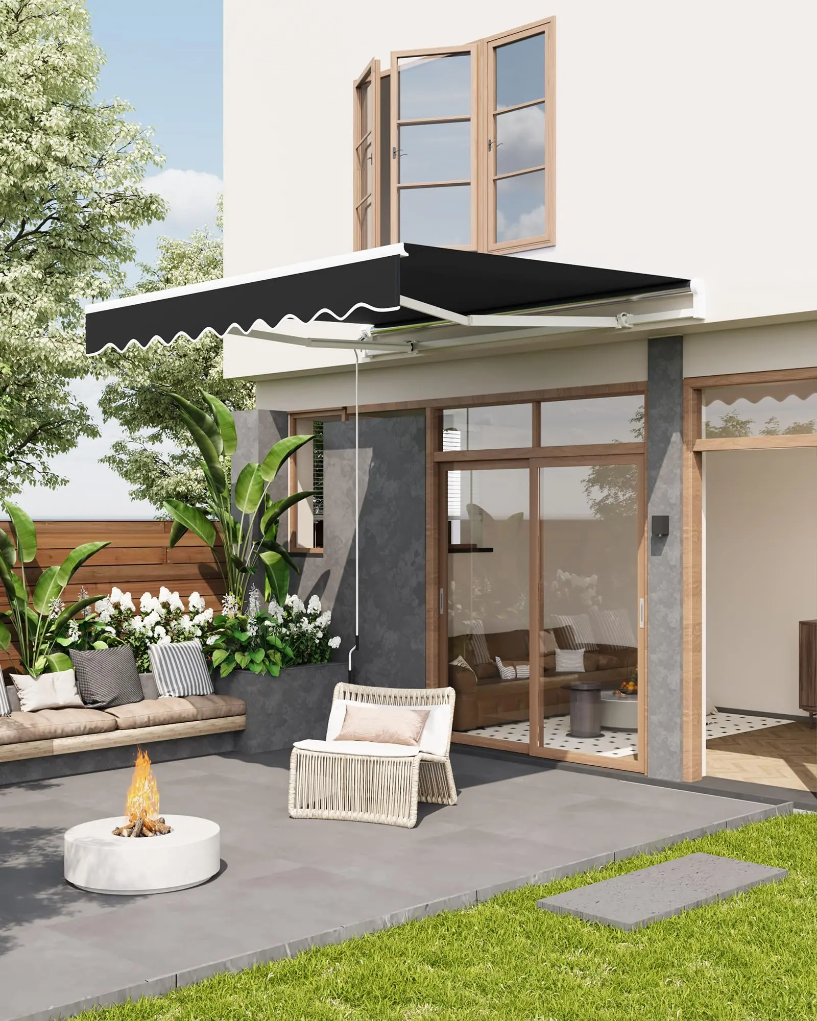 Toldo Retráctil de 350x250cm con Protección UV50+, Resistente al Agua, para Patio, Balcón, con Brazo Articulado y Manivela