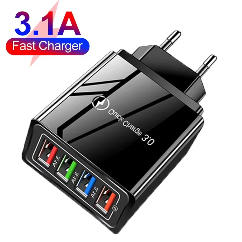 Universal USB Charger Quick Charge 3.0 Mobile Phone Charger Adapter EU/US Plug USB Fast Charging Cable For iPhone Xiaomi Tablet