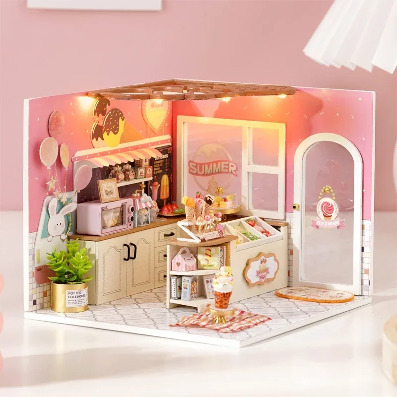 Animação diy cabine mão-montado brinquedo de madeira modelo em miniatura 3d tridimensional quebra-cabeça masculino presente de aniversário periféricos femininos