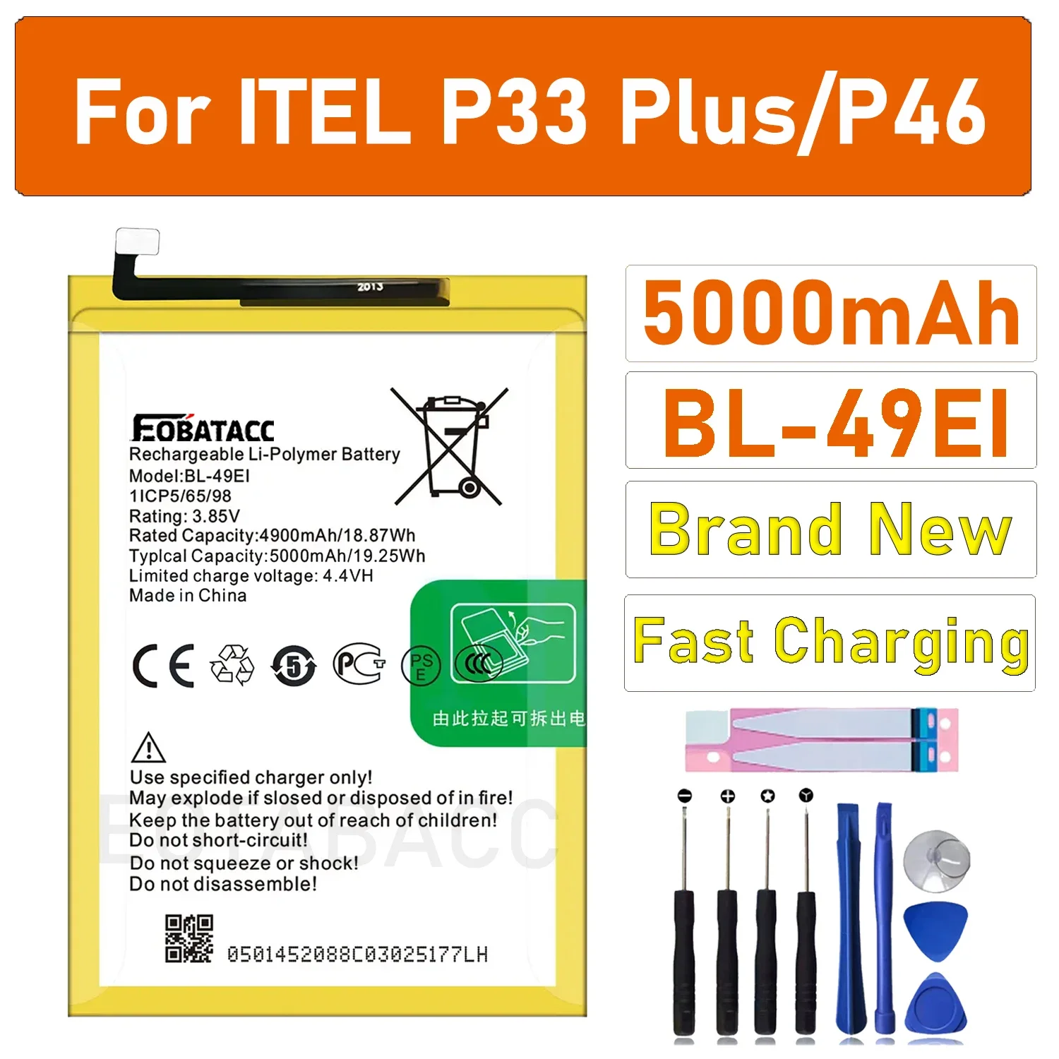 

2025 Years Mobile Phone Replacement Battery For Itel P33 Plus/p46/ P33+/ W6001 Phone BL-49Ei Large Capacity New Built-in Battery