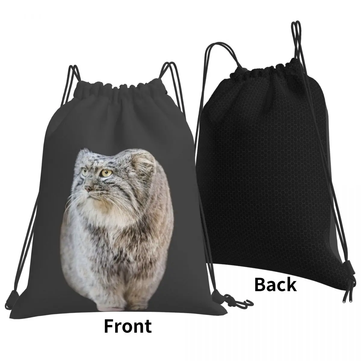 Round Pallas Cat Backpacks Portable Drawstring Bags Sundries Bag Book Bags for Travel Students