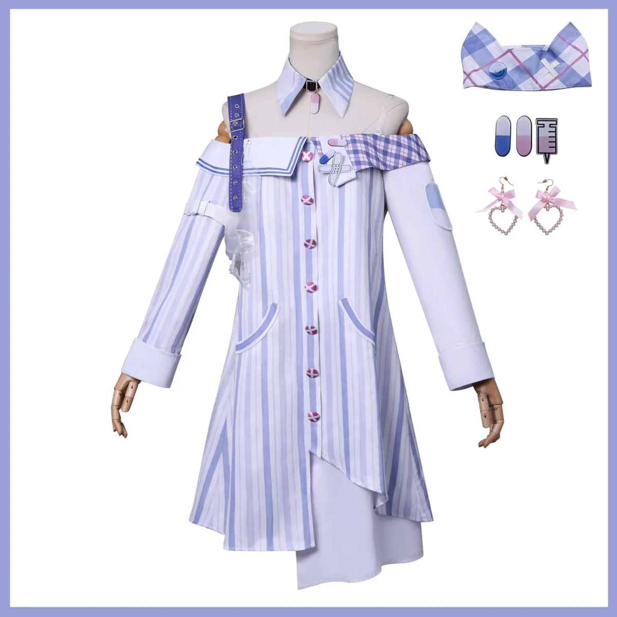 Game Infinity Nikki Cosplay Costume Long Sleeves Off Shoulder Stripe Dress Uniform Full Set Woman Sexy Kawaii Halloween Suit view 3