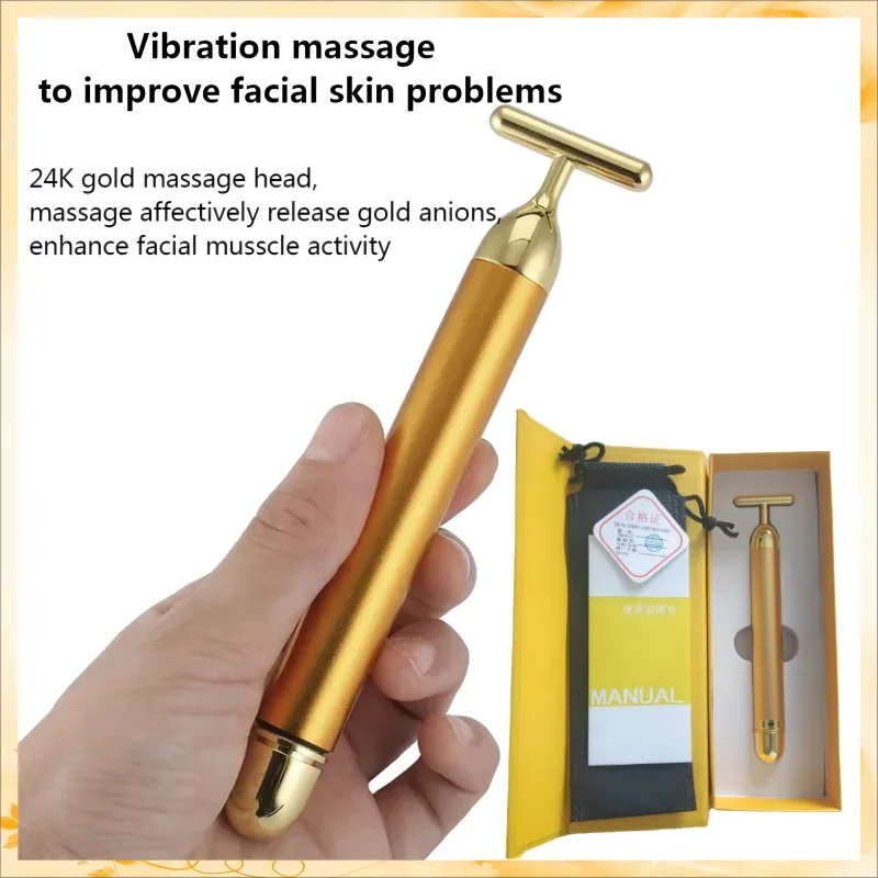 

Portable Energy Electric Beauty Bar Waterproof 24K Gold Pulse Firming Massager Roller Facial Eye Pouch Remover Face Care Tool