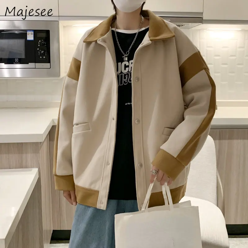 

Jackets Men Patchwork Harajuku Fashion Clothing Streetwear Casual Handsome Kpop Ins Baggy Teens Gentle Cool Designer British New