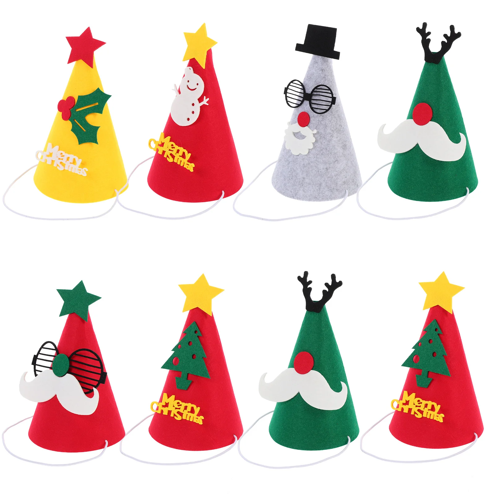 

8Pcs Christmas Hat Felt Cartoon Decoration Kids Xmas Party Supplies Reusable Gift Ornament Decoration Christmas Gift