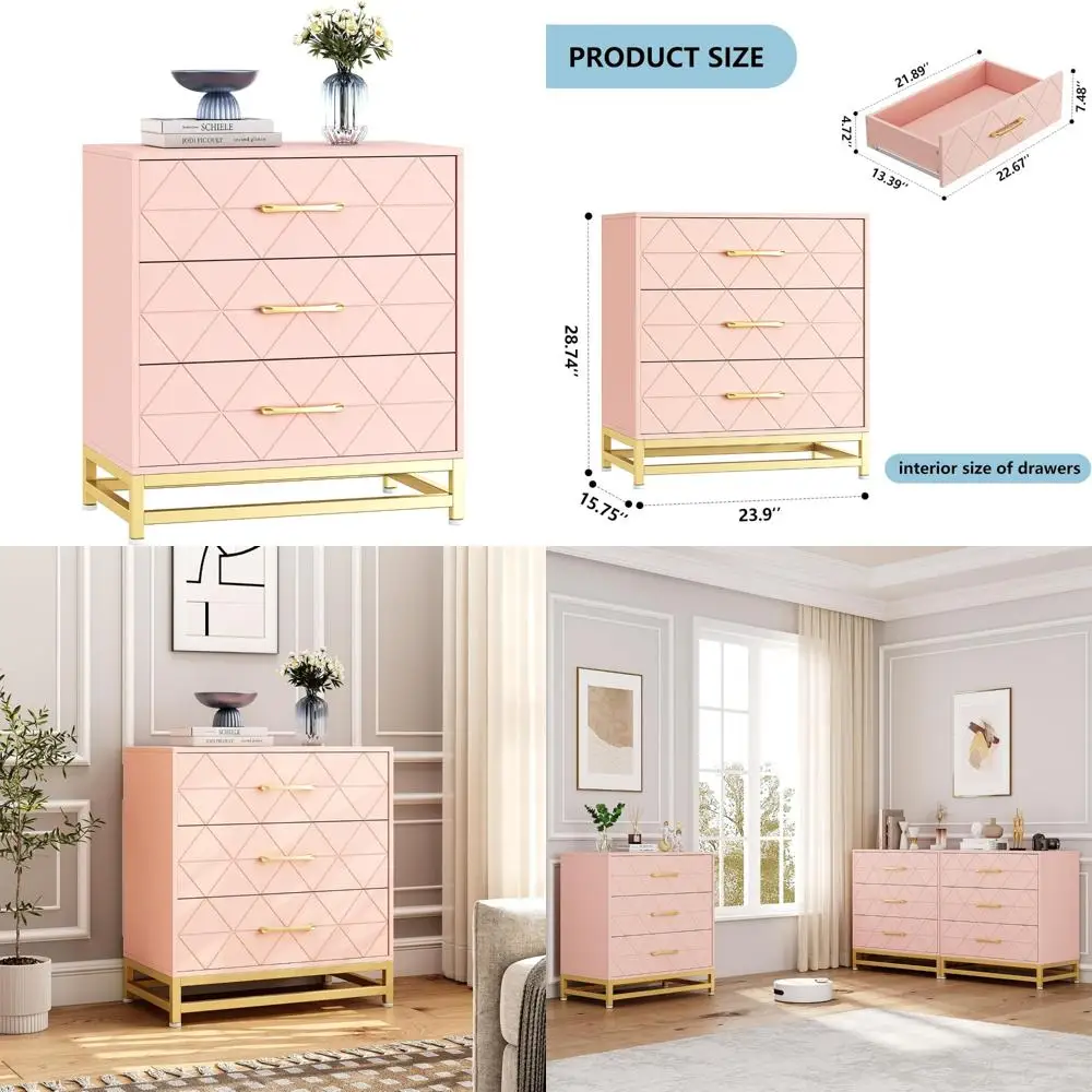Wooden Bedroom Dresser with 3 Drawers for Storage and Organization