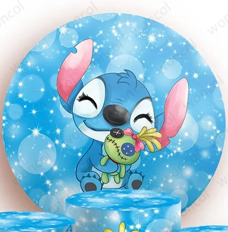 Disney Stitch Cirkel Achtergrond Kind Verjaardag Baby Shower Achtergrond Lilo & Stitch Cilinder Cover Party Decor Fotocabine Prop