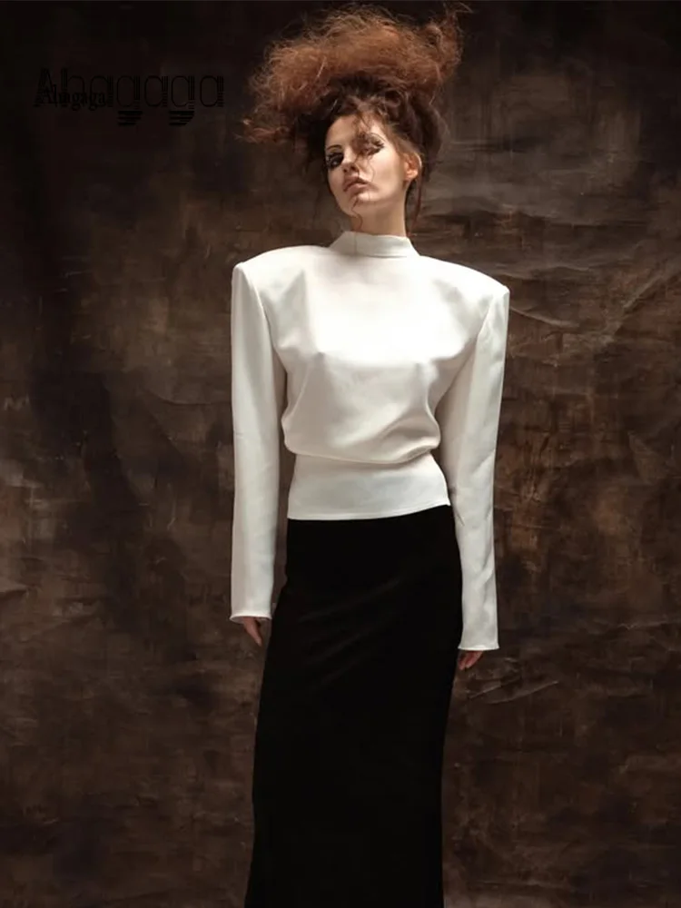 

Ahagaga Fashion Women's Tops Chic Long Sleeves Autumn Skinny Turtleneck Bnadage Backless Casual Basic Female Solid Tees T Shirt