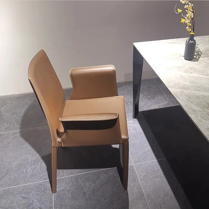 Italian Designer Dining Chair Saddle Leather Minimalist Armrest Stool Nordic