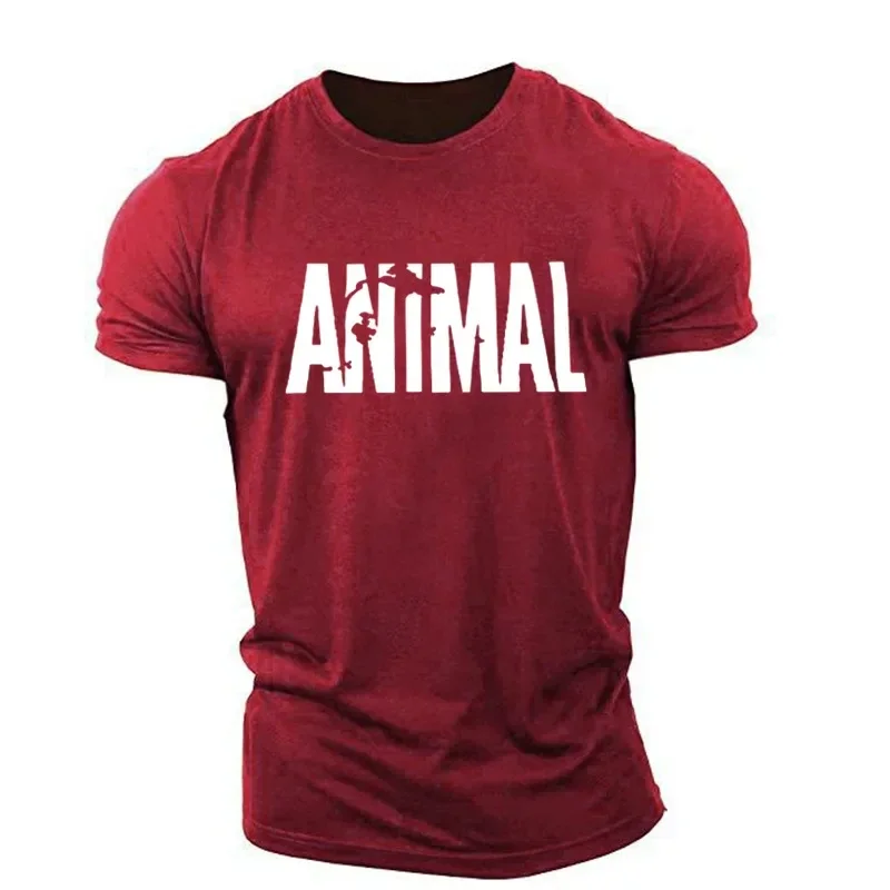 

Minimalist T-shirts for Men with Animal Patterns, Round-neck Short-sleeved Sportswear, Plus-size Fitness T-shirts