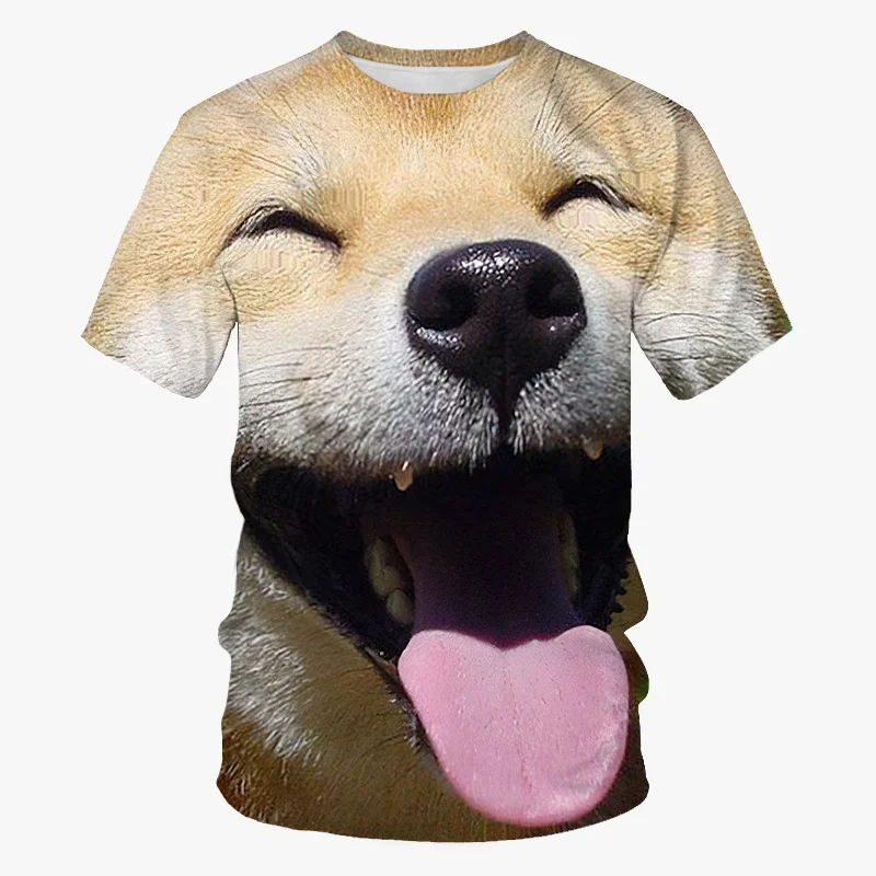 Funny Dog Face 3D Print Summer T-shirt Cool Animal Graphic Crew Neck Short Sleeves Casual Fashion Men's T-Shirt Tops Street Tees