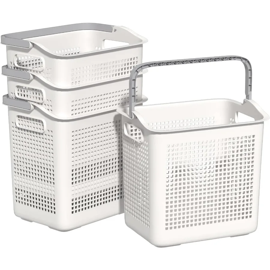 35 L Plastic Carry Laundry Hamper Basket with Handle, 4 Packs