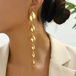 Gold Color Geometric Long Tassel Drop Earring For Women Vintage Silver Color Option Statement Earrings Party Evening Jewelry