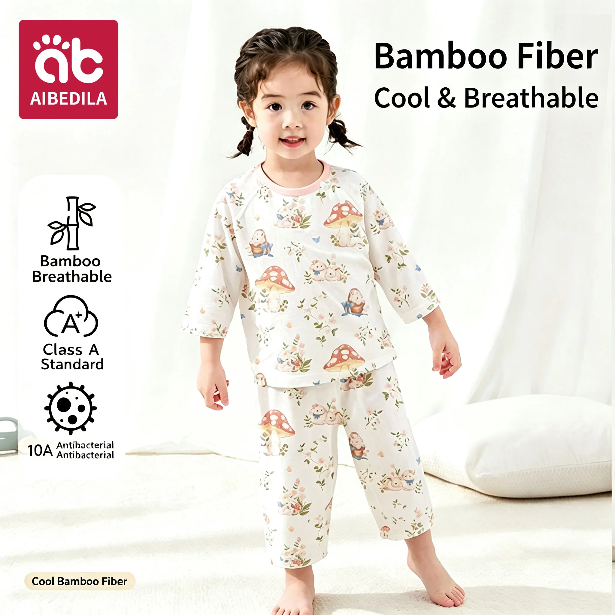 AIBEDILA 2026 Bamboo Cotton Kids Air Conditioning Pajamas Thin Split Loungewear Soft Baby Home Wear for Boys And Girls