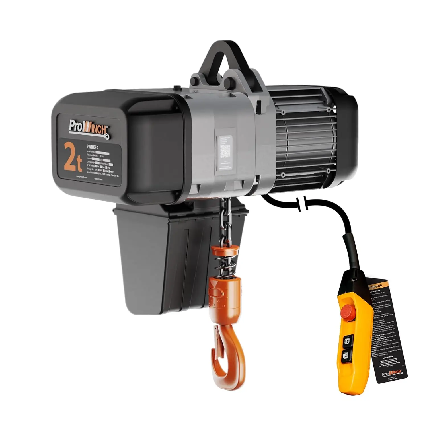 Prowinch 2 Ton Electric Chain Hoist With 1-Speed Operation, Dual Voltage Options Of 208~240V / 440~480V, 3-Phase 60Hz Power