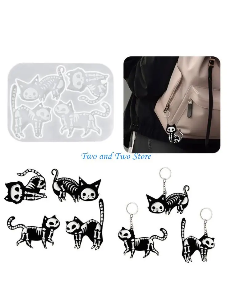 

HX6F Halloween Silicone Mould Set for Resin Art Skull Cats Keychain Pendant Jewelry Supplies Reusable Safe Template