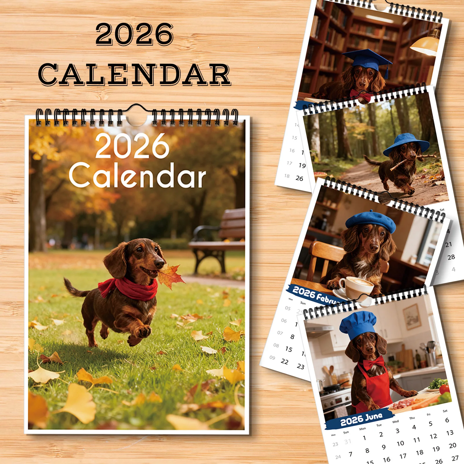 Calendrier sur le thème du teckel 2026, adapté au contrôle des dates, décoration de la maison, parfait pour les amoureux des chiens, un cadeau créatif, 1 pièce