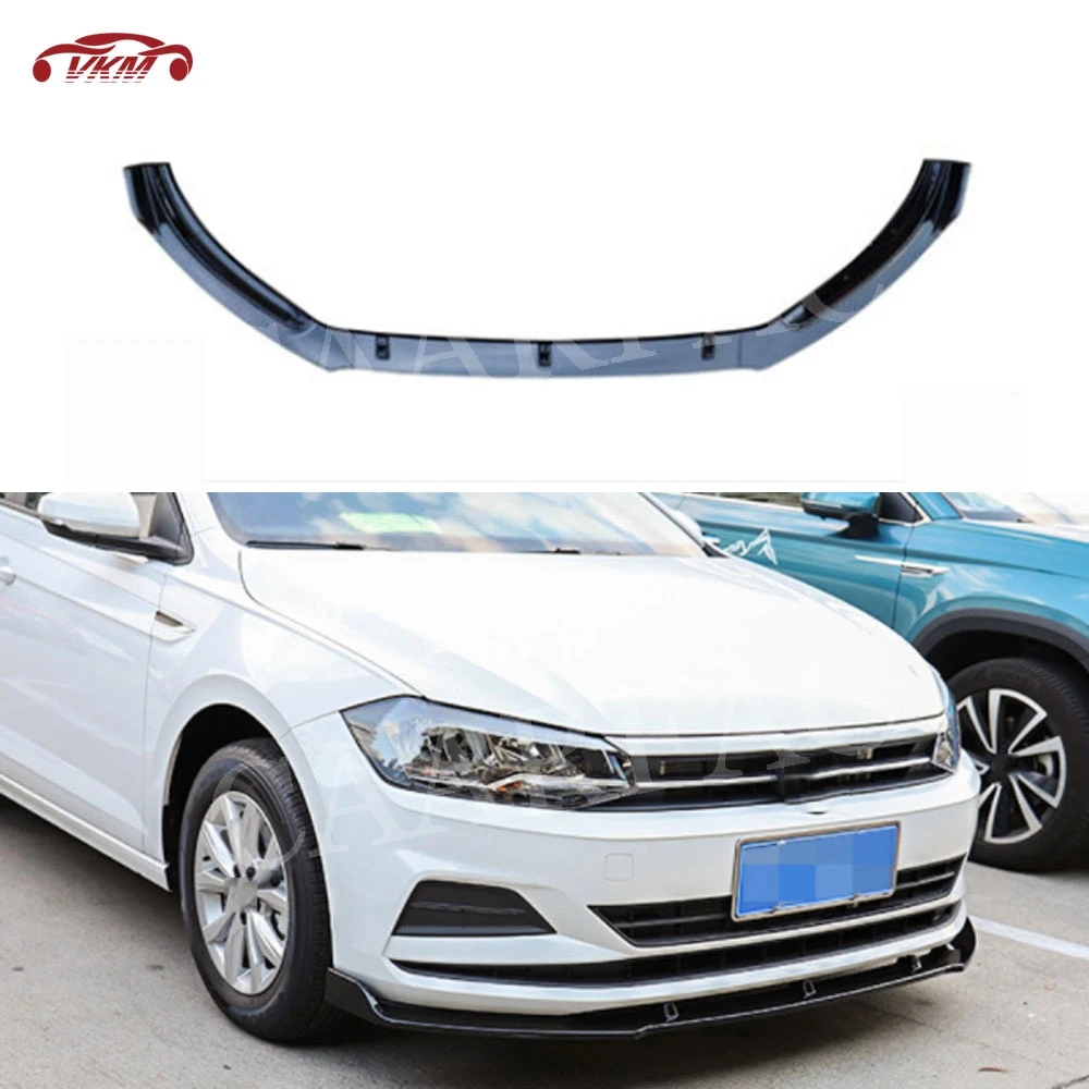 

For Polo Front Bumper Lip Aprons Spoiler For Volkswagen VW Polo Plus Hatchback 2019 ABS Black Bumper Chin Guard