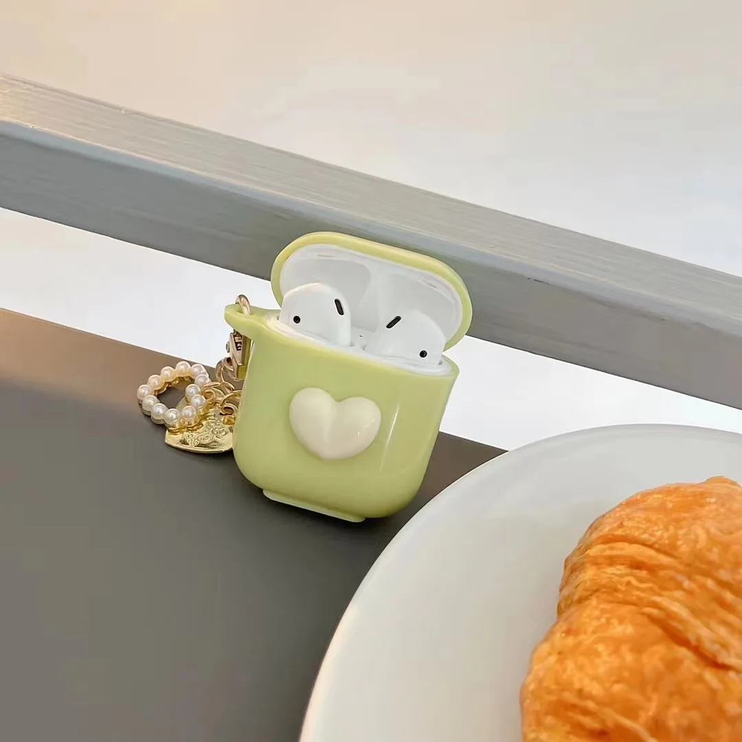 حافظة شاي ماتشا أخضر لاجهزة Airpods Pro 3 حافظة واقية قلادة الحب سماعة رأس بخاصية البلوتوث حافظة ناعمة لاجهزة Airpods 1 2 3