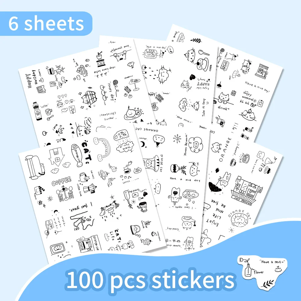10/30/50/100PCS Cartoon Cute Orange Cat Doodle Stickers Creative Waterproof Decals Decorative Mobile Phone Case Water Cup