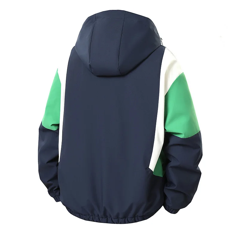 Man Jacket Autumn Winter Contrast Color Long Sleeve Zipper Male Windbreaker Thicken Fleece Loose Waterproof Men Hooded Coat