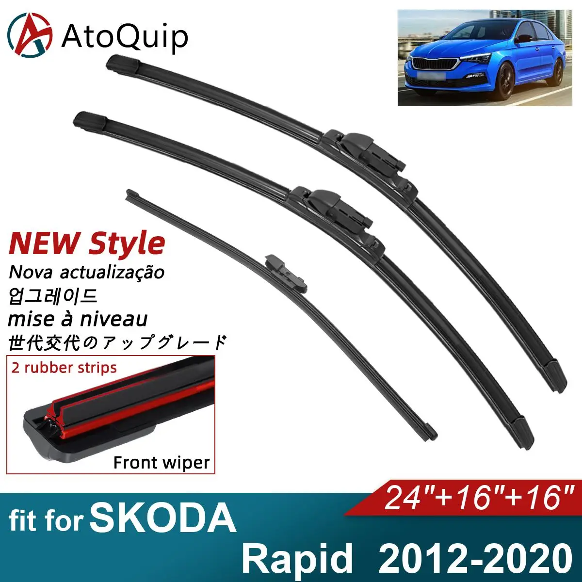 

Double Rubber Car Wiper Blades for 2012-2020 SKODA Rapid Front Rear Wipers Car Accessories 2014 2015 2016 2017 2018 2019 2020