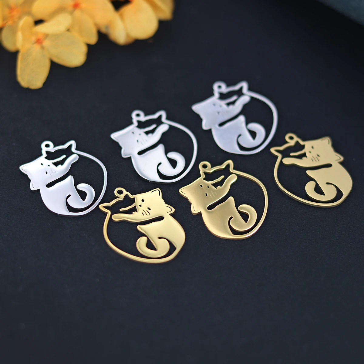 3 szt. Ze stali nierdzewnej przytulanie koty Charms wisiorek naszyjnik DIY kolczyki bransoletki akcesoria do wyrobu biżuterii hurtowo