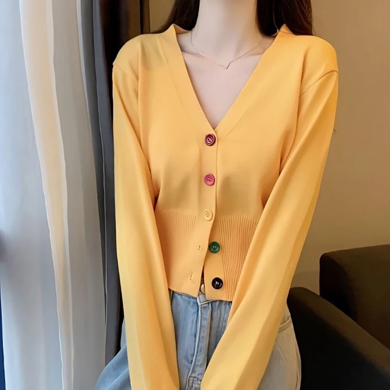 

Women V-Neck Single-breasted Cardigan Sweater Long Sleeve Solid Knit Sweater Causal Office Top For Women 2025 Fall Winter