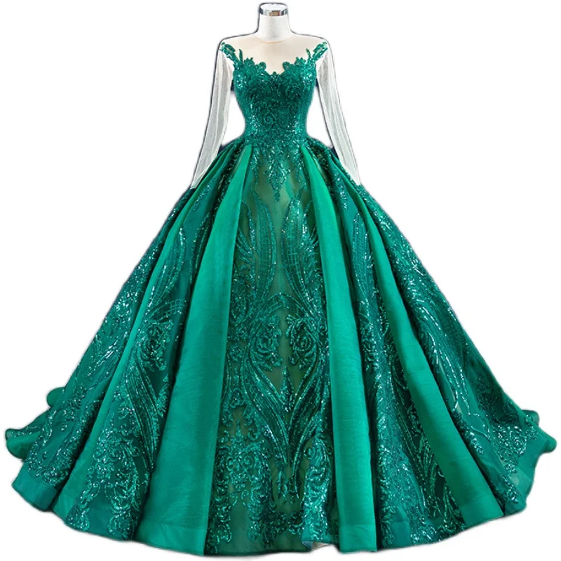 Vestidos de quinceañera verde, vestido de baile de manga larga, apliques de tul hinchado mexicano dulce 16, 15 años