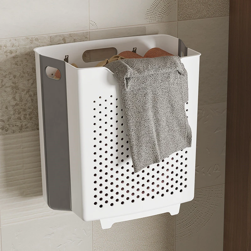 Cesta de lavandería plegable montada en la pared, cestas de almacenamiento de ropa sucia para baño, accesorios para el hogar, organizador de baño de