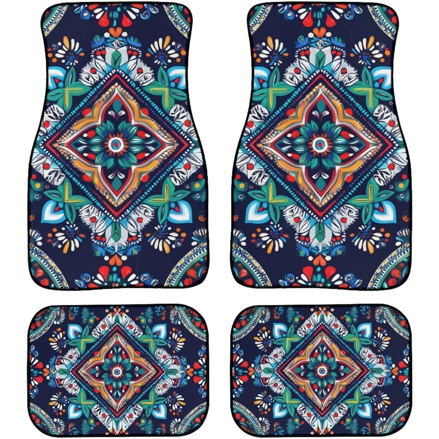 4pcs Tribal Floor Liners Suitable For Front& Rear Seats- Gently Covering Your Feet, The Road Is Full Of Beautiful Scenery.