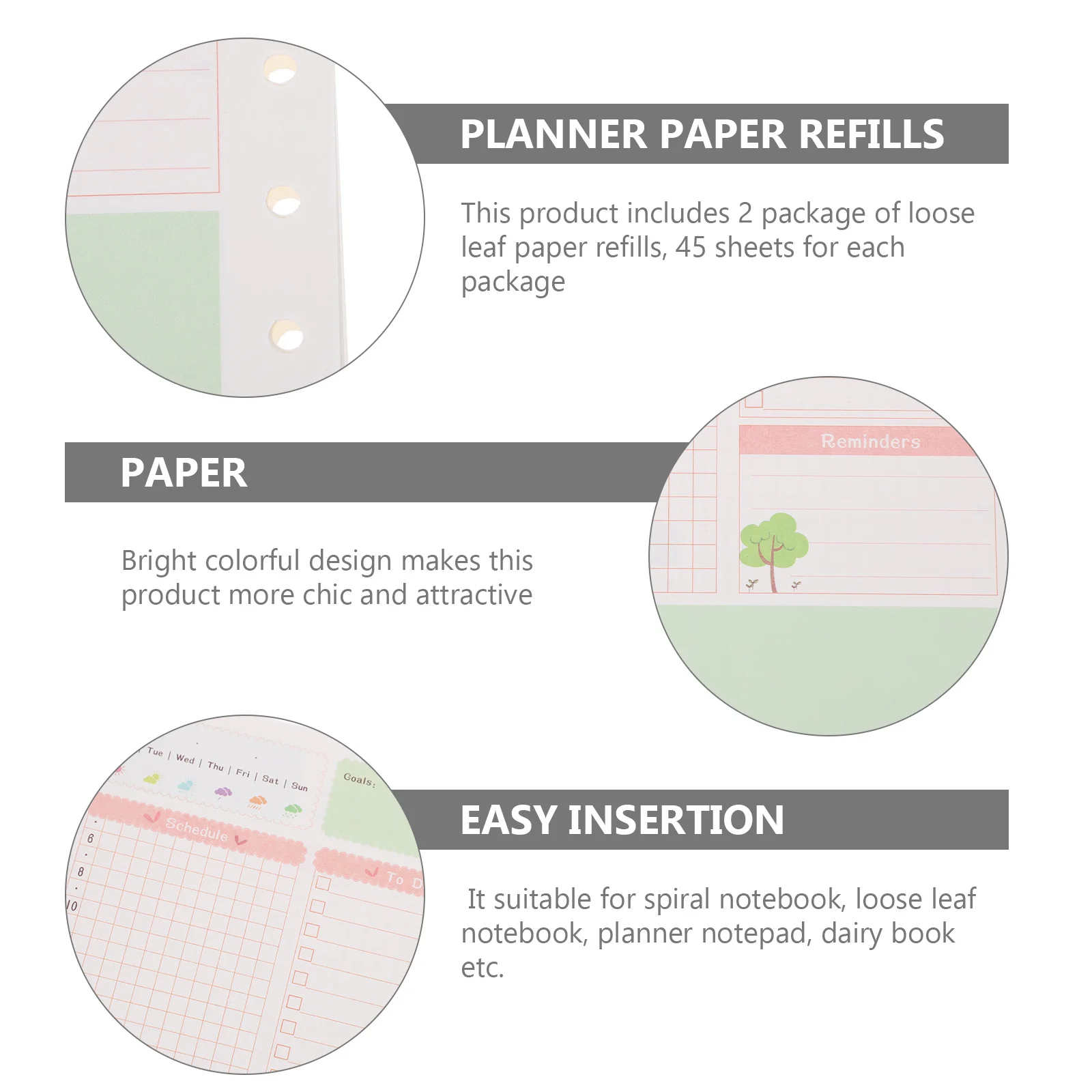 2 قطعة A5 عبوات ورق أوراق فضفاضة 6 ثقوب تصميم ملون مشرق مناسب دفتر ملاحظات حلزوني مخطط كتابة الرسم