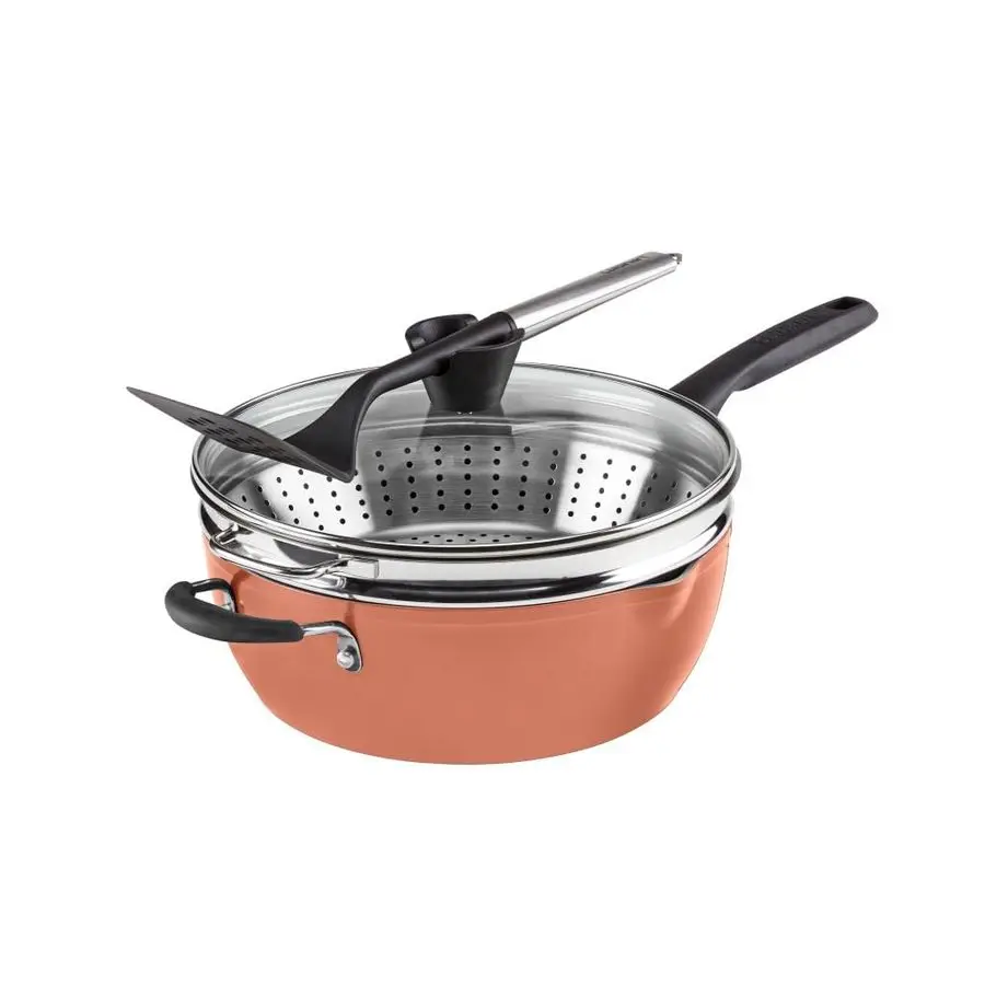 

Preferred Pan 4Pc Set Sienna Sky 4.5 Qt. MultiPurpose Pan w Cover, Steamer, Slotted Turner