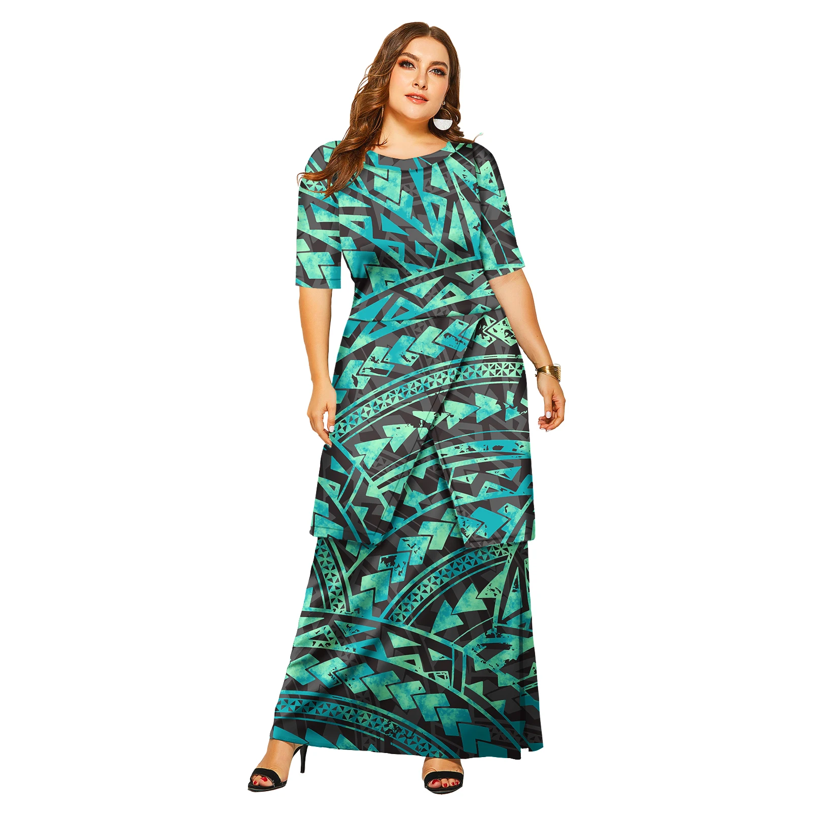 Samoan Puletasi Tapa ดอกไม้เสื้อและชุด 2 ชิ้น Polynesian Tribal ชุด Island Dress Plus ขนาดเสื้อผ้าผู้หญิง