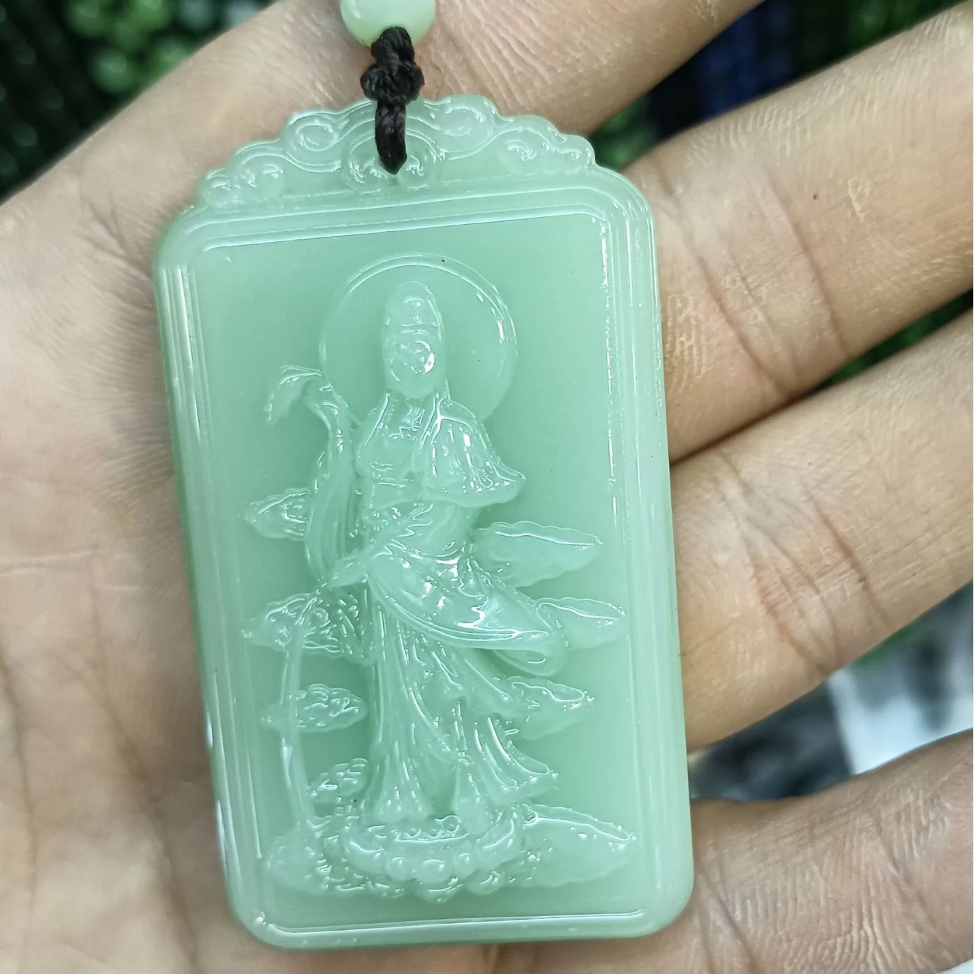 

Guanyin pendant double-sided jade sweater chain for men and women