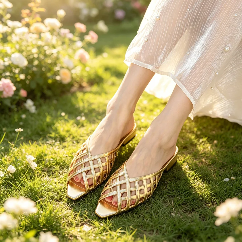 Women Shoes Mules - 3cm 낮은 굽의 여성용 샌들, 사각형